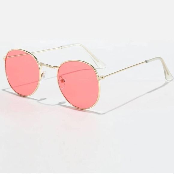 Tinted Red Glasses with Round Gold Frames - Picture 2 of 3